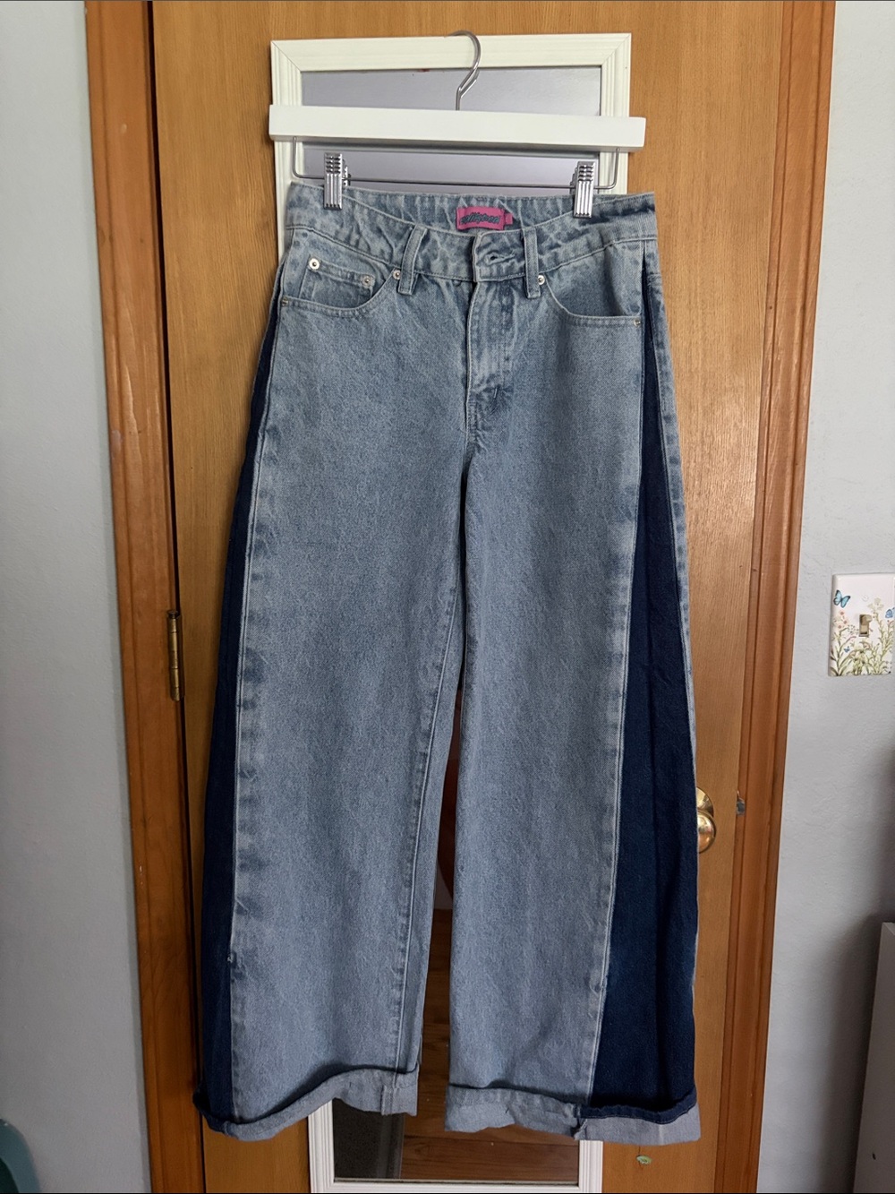 Edikted Two-Tone Light Blue and Dark Blue Wide Leg Jeans